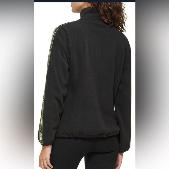 DKNY Black logo tape fleece pullover Sweatshirt with Neon Accents , - Picture 2 of 10